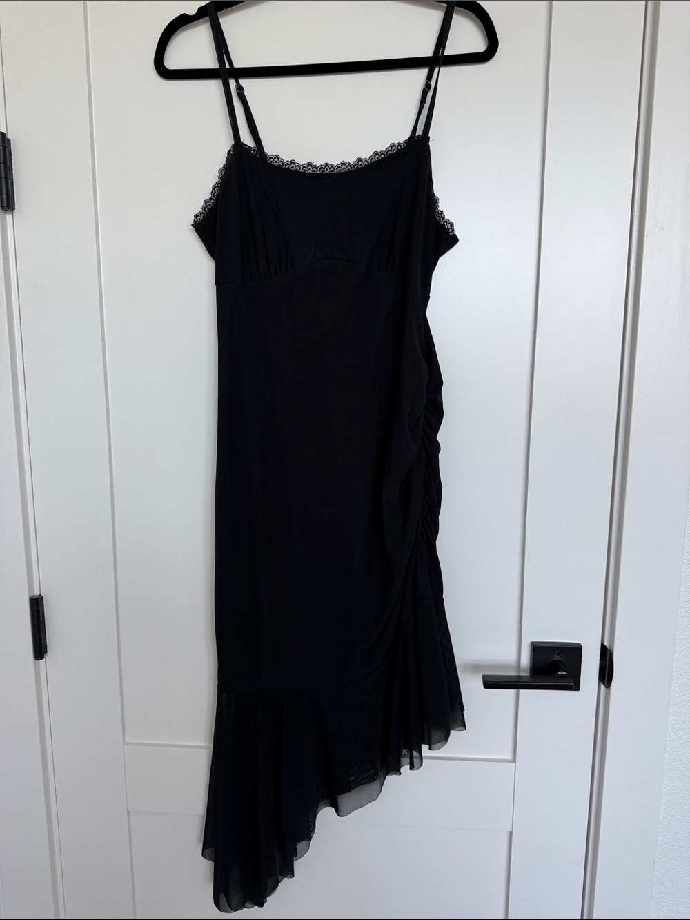 wild fable Black Asymmetrical Lace-Trim Slip Dress